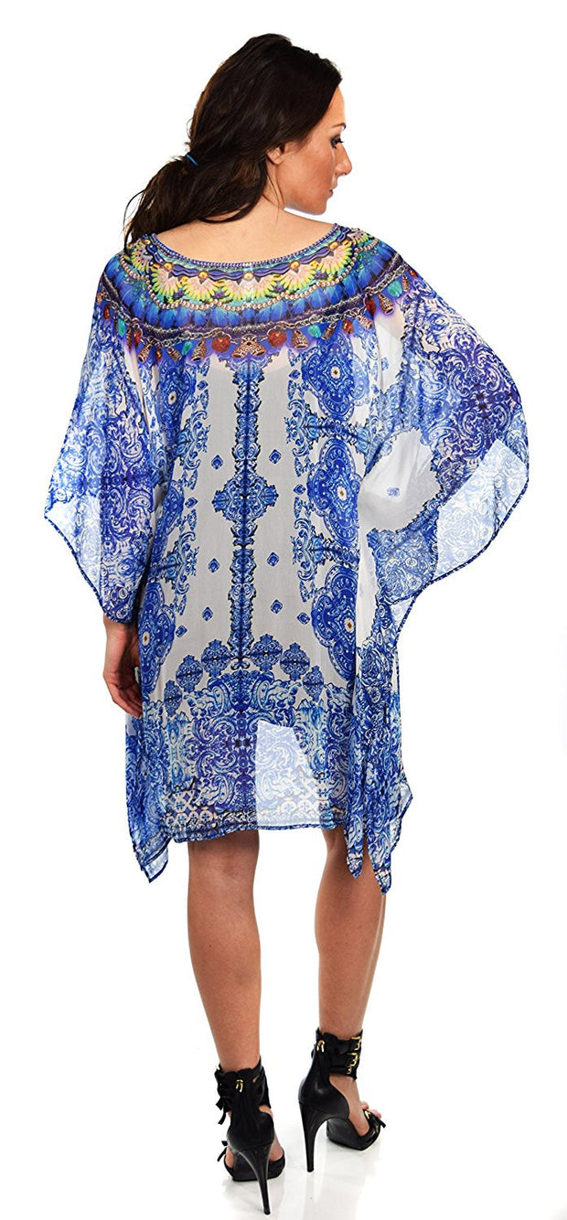 Digital Print Caftan, Embellished Caftan, Beach wear Tunic, V Neck / Cover Up, Women Caftan, Summer Caftan,