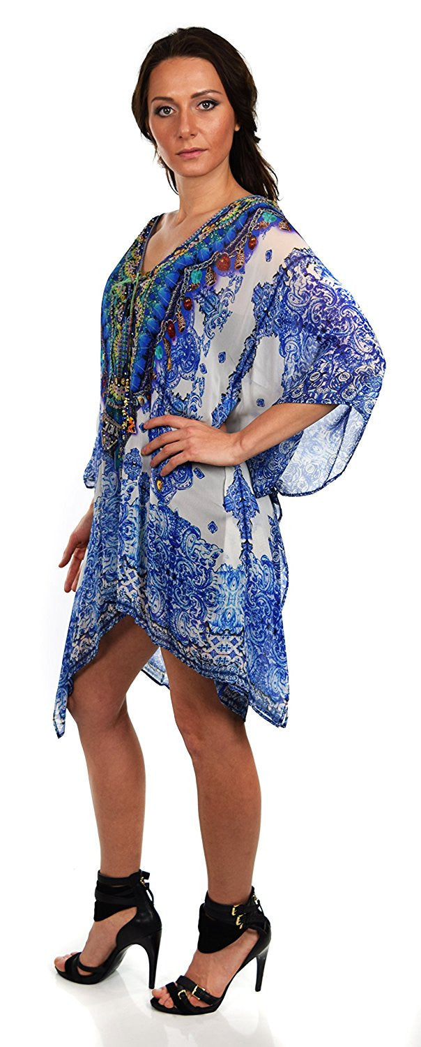 Digital Print Caftan, Embellished Caftan, Beach wear Tunic, V Neck / Cover Up, Women Caftan, Summer Caftan,