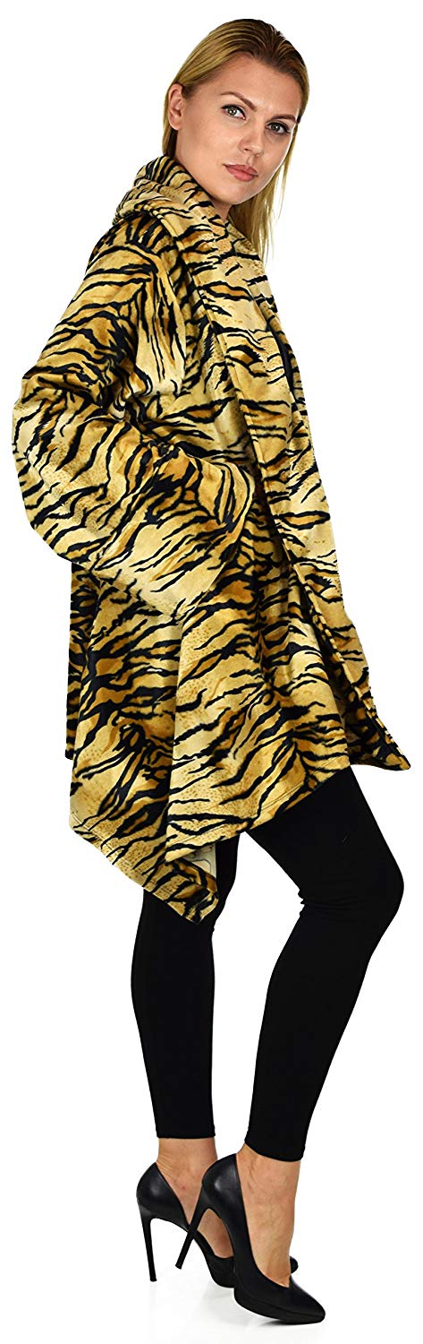 Dare2bStylish Women Plus Size Cover Up Duster Jacket, Animal Prints Velvet Jacket coat