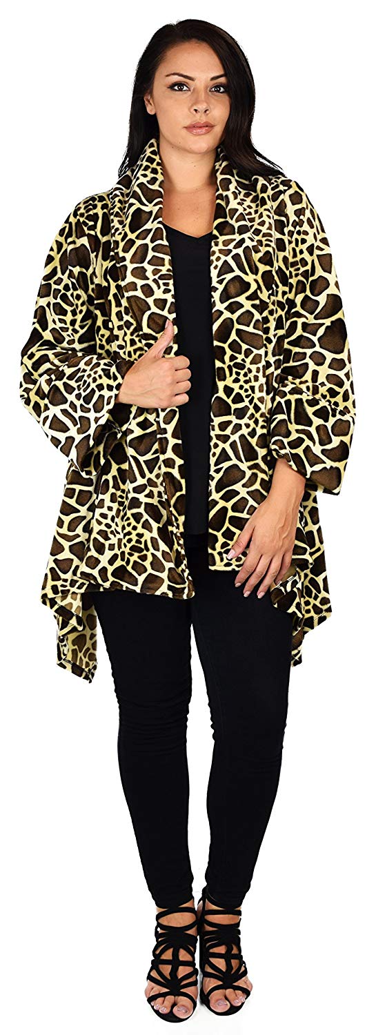 Dare2bStylish Women Plus Size Cover Up Duster Jacket, Animal Prints Velvet Jacket coat