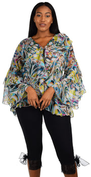 Plus Size Boho Flounce Blouse Swing Top Cover Up Dress Shirt