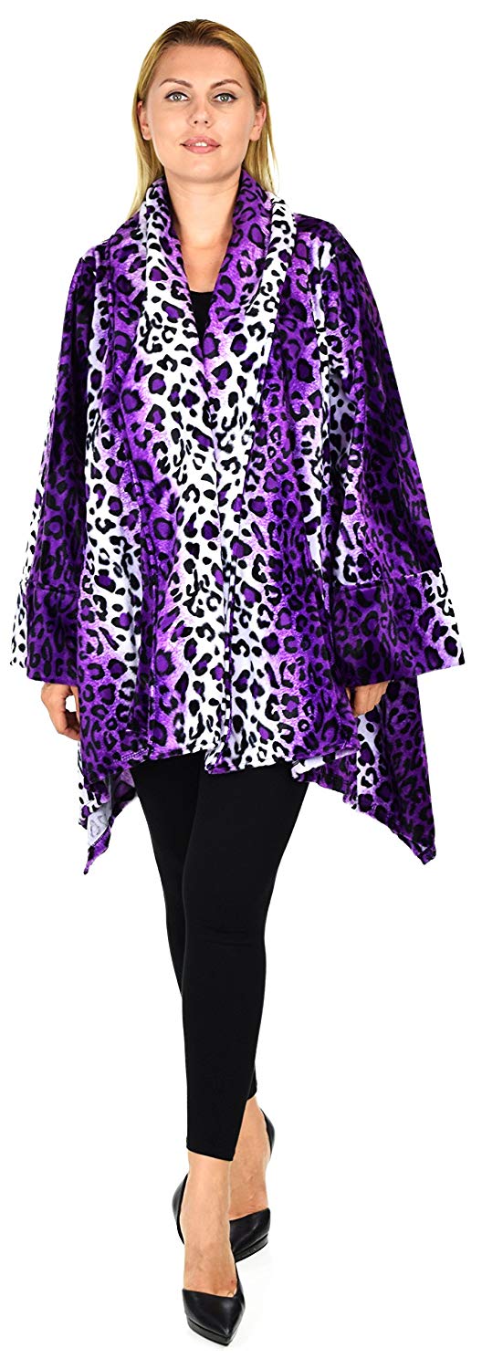 Dare2bStylish Women Plus Size Cover Up Duster Jacket, Animal Prints Velvet Jacket coat