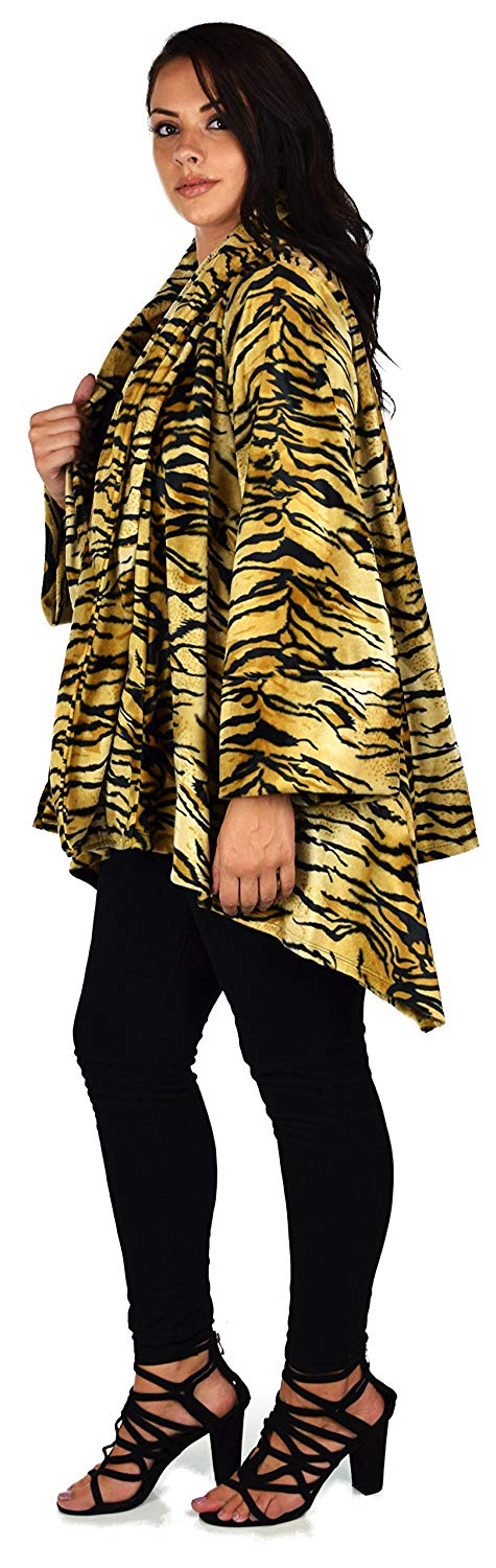 Dare2bStylish Women Plus Size Cover Up Duster Jacket, Animal Prints Velvet Jacket coat