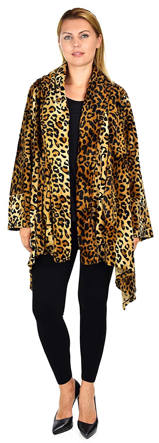 Dare2bStylish Women Plus Size Cover Up Duster Jacket, Animal Prints Velvet Jacket coat