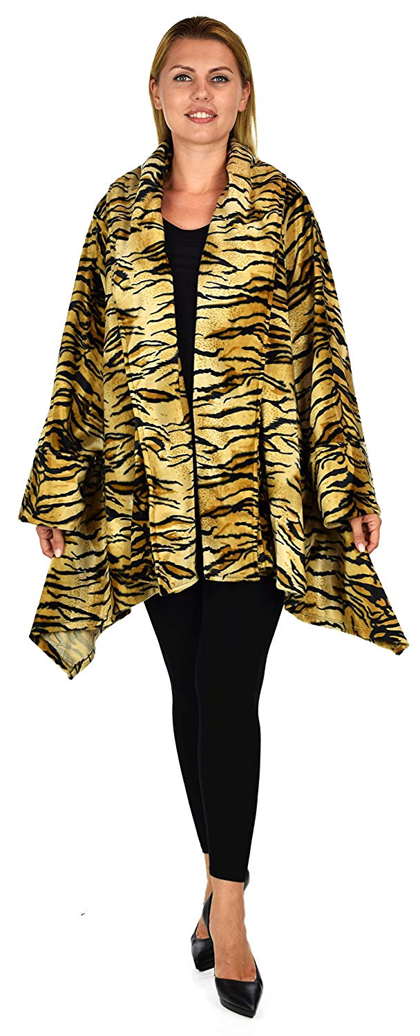 Dare2bStylish Women Plus Size Cover Up Duster Jacket, Animal Prints Velvet Jacket coat