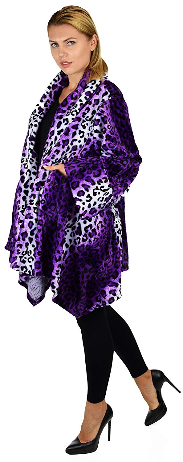 Dare2bStylish Women Plus Size Cover Up Duster Jacket, Animal Prints Velvet Jacket coat