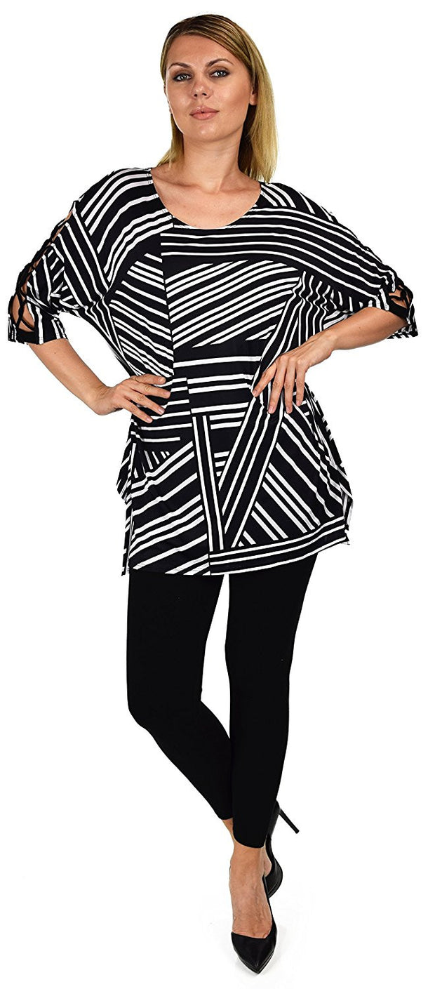 Abstract Print Tunic , Women Tunic, Tunic  Top w/ Cut Out Sleeves