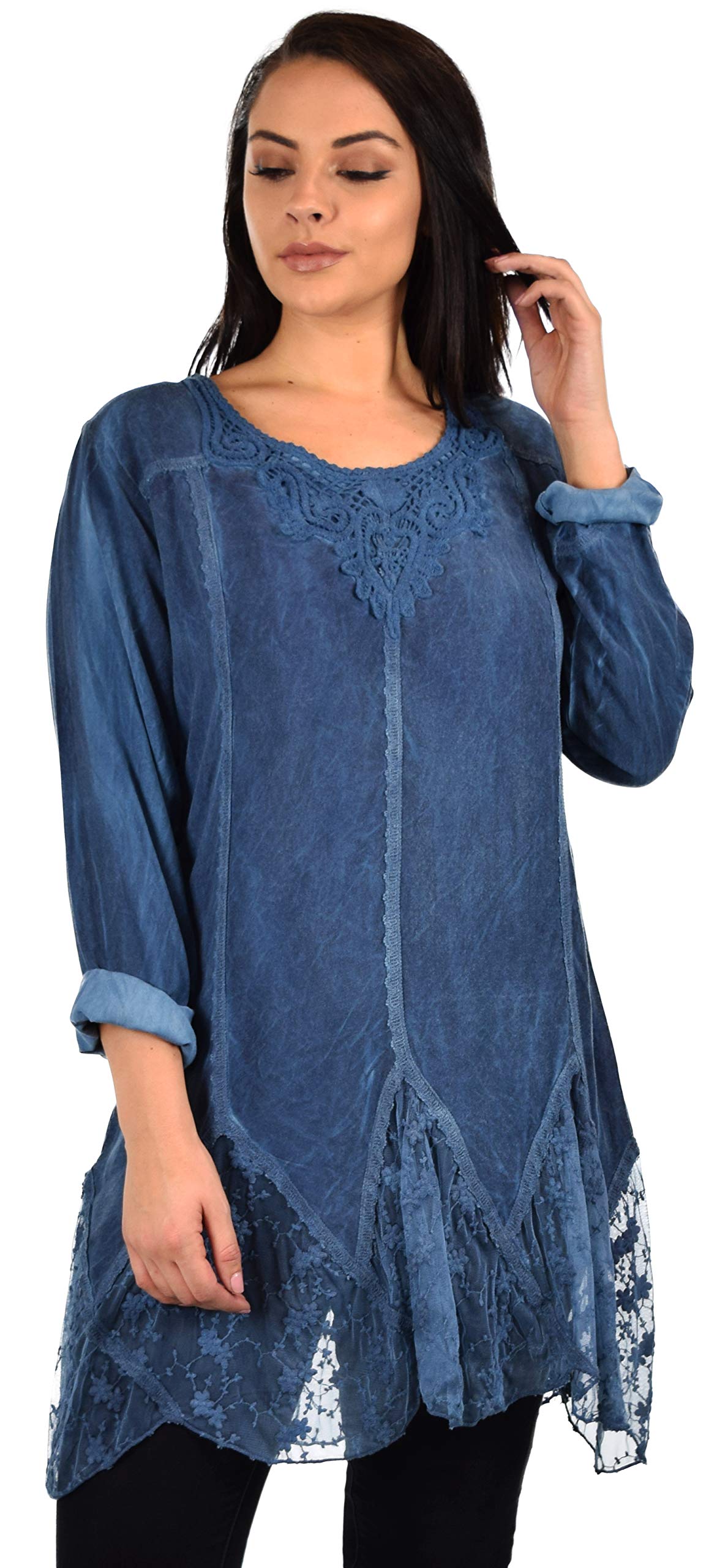 Zopali Women's Plus Size Bohemian Embroidered Lace Shirt Blouse Top