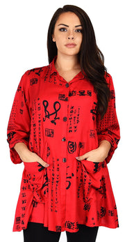 Button Down Tunic Blouse Shirt w/ Roll Up Sleeves