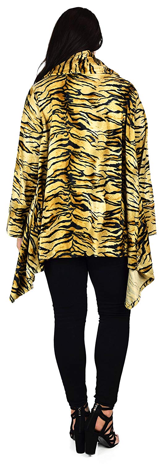 Dare2bStylish Women Plus Size Cover Up Duster Jacket, Animal Prints Velvet Jacket coat