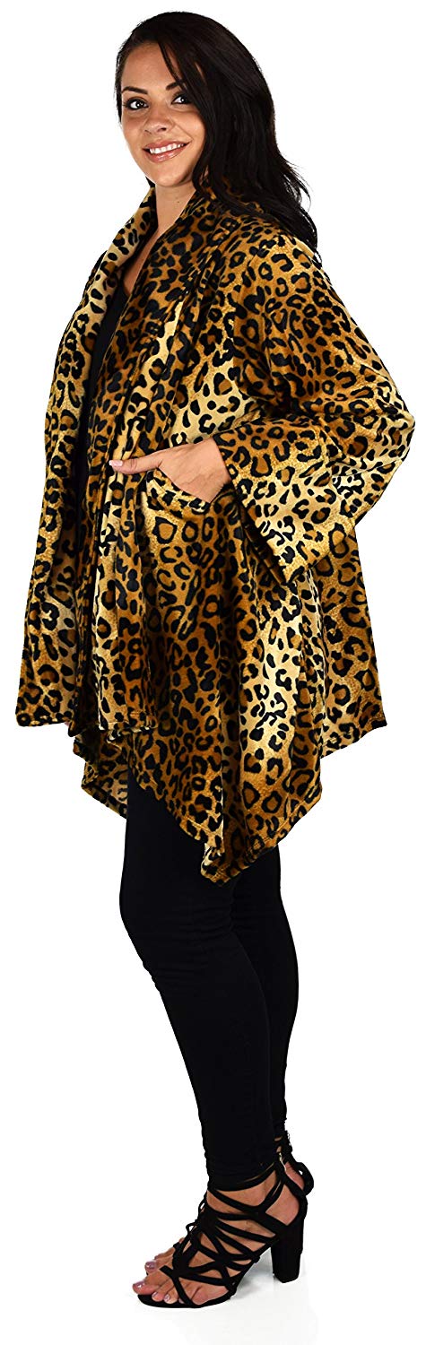 Dare2bStylish Women Plus Size Cover Up Duster Jacket, Animal Prints Velvet Jacket coat