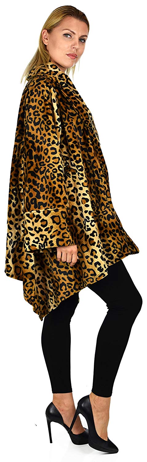 Dare2bStylish Women Plus Size Cover Up Duster Jacket, Animal Prints Velvet Jacket coat