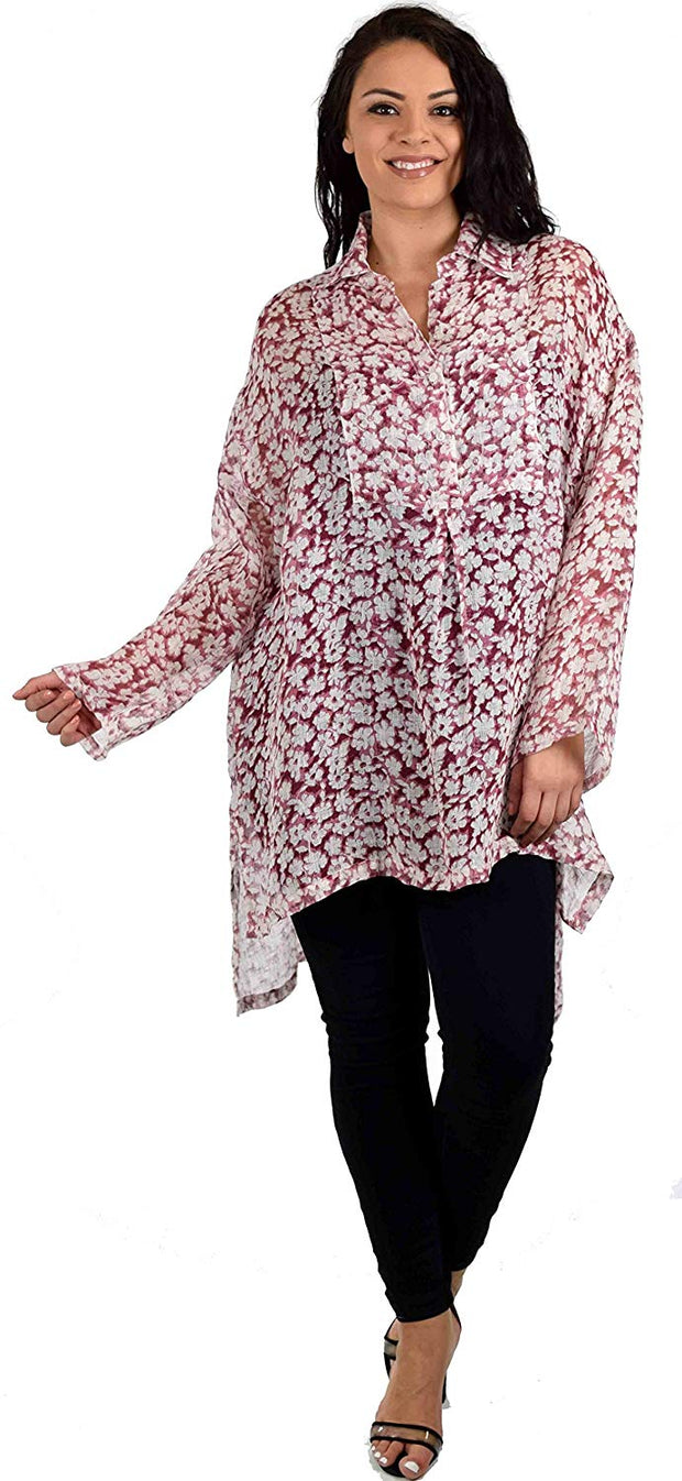 Zopali Plus Size Linen Gauze Top, Boxy linen tunic, Relaxed Fit tunic. Linen Breathable Full sleeve High Low Dressy Shirt Top