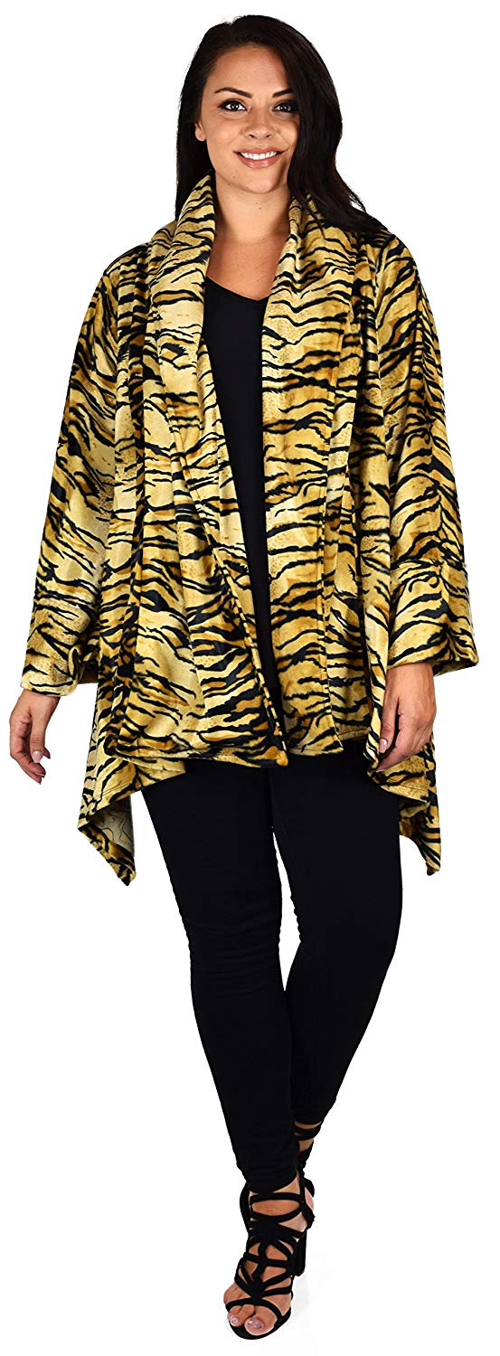 Dare2bStylish Women Plus Size Cover Up Duster Jacket, Animal Prints Velvet Jacket coat