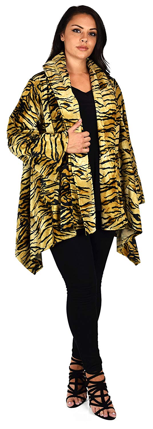 Dare2bStylish Women Plus Size Cover Up Duster Jacket, Animal Prints Velvet Jacket coat