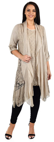Desiner Tunic set, Women's 2 PC Netted Embroidered Lace Tunic set,  Blouse Top + Vest Set