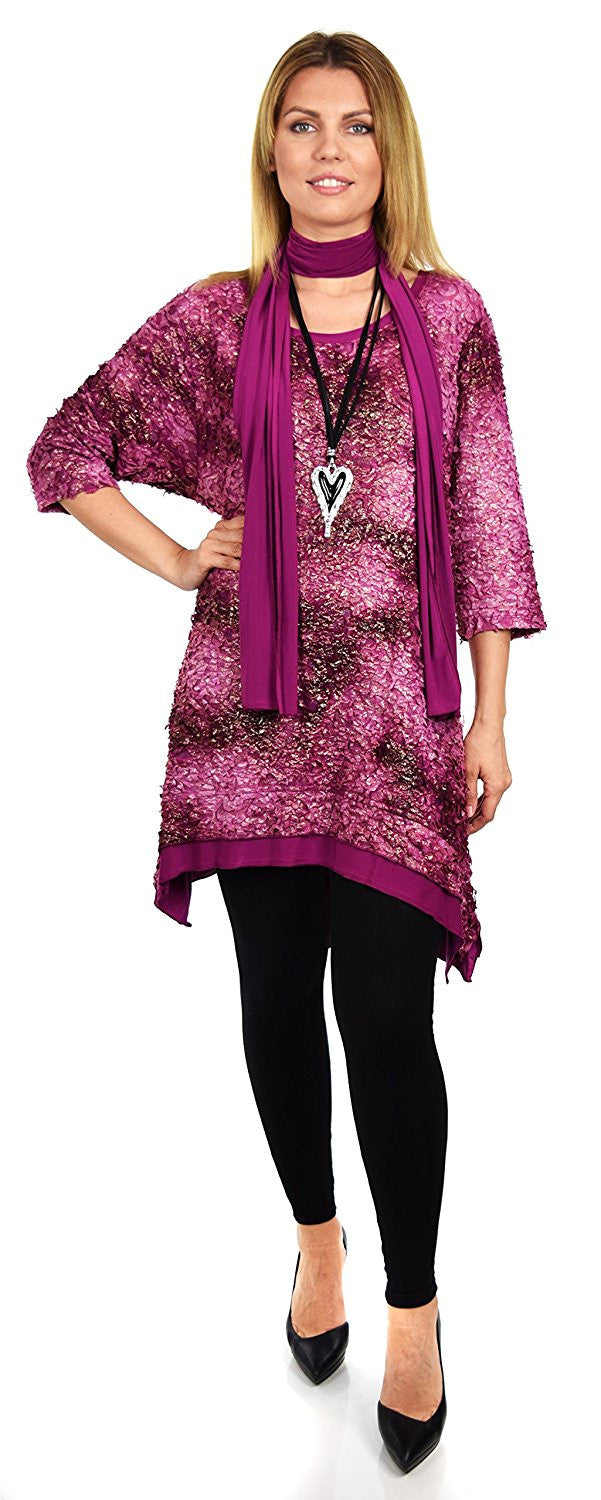 BoHo Artsy Lagenlook Comfortable Tunic Top with Matching Scarf Shawl