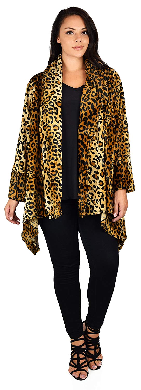 Dare2bStylish Women Plus Size Cover Up Duster Jacket, Animal Prints Velvet Jacket coat