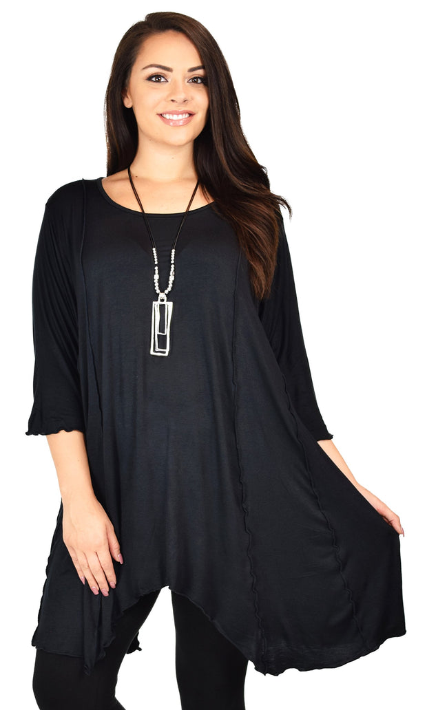 Plus Size Asymmetrical Fishtail Tunic Top w/Side Pockets