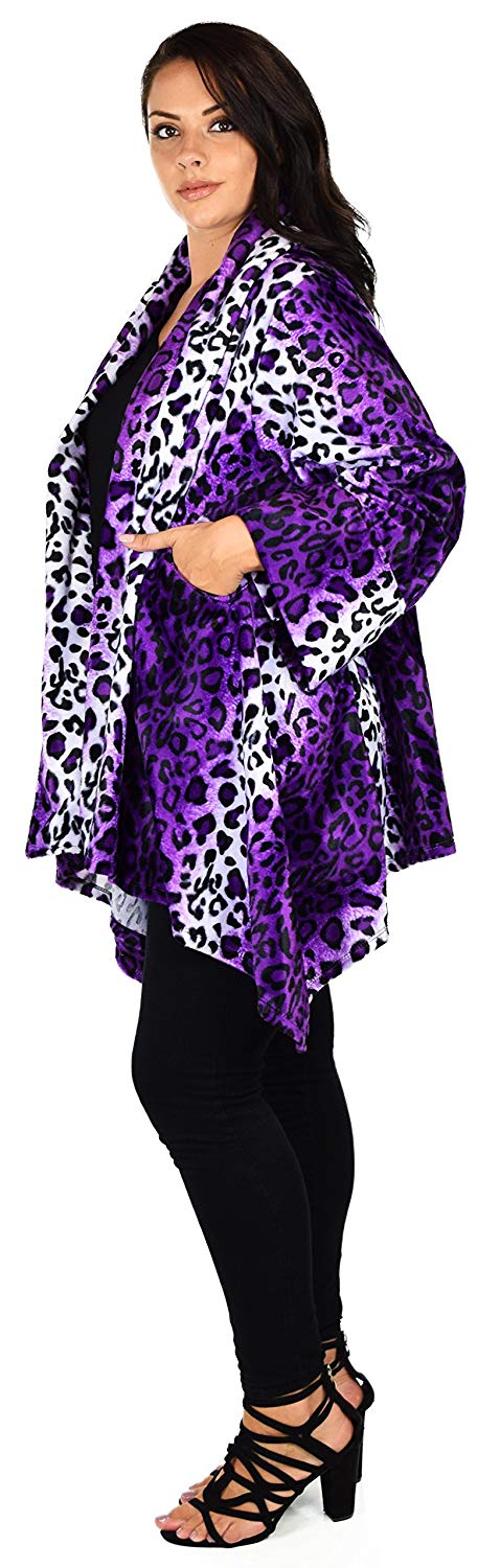 Dare2bStylish Women Plus Size Cover Up Duster Jacket, Animal Prints Velvet Jacket coat