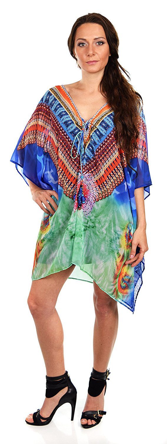 Digital Print Caftan, Embellished Caftan, Beach wear Tunic, V Neck / Cover Up, Women Caftan, Summer Caftan,