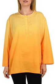 Embroidered Summer Tunic, Ombre dyed Tunic, Tie Dye Ombre Blouse, women Tie dye Shirt Top Regular and Plus Sizes