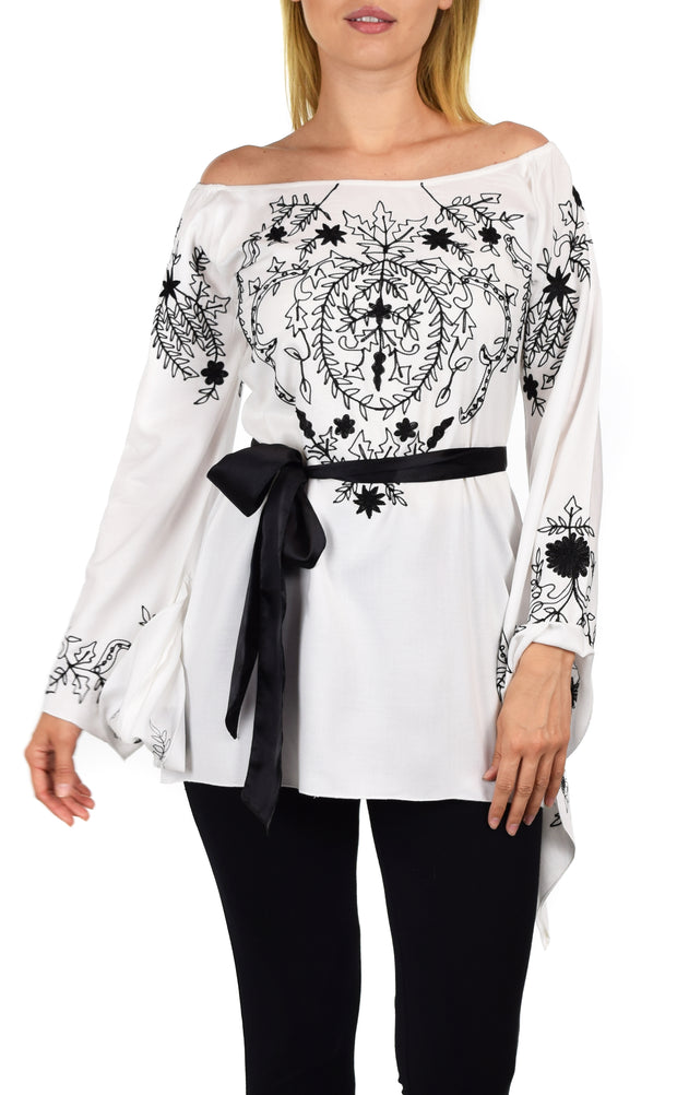 Aristocratic Embroidered Tunic, Off shoulder Tunic, Embroidered Blouse, Peasant blouse, Boho Top, Hip Hop Tunic.