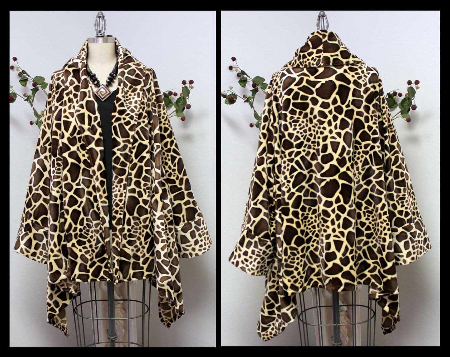 Dare2bStylish Women Plus Size Cover Up Duster Jacket, Animal Prints Velvet Jacket coat