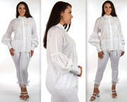 Organic Cotton Frill shirt, White Cotton Women Blouse, Plus size Blouse, Designer Cotton Blouse,  High end  White Cotton Blouse, Women Cotton blouse