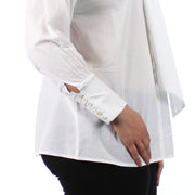 Organic Cotton Bow Scarf shirt, Cotton Shawl Blouse Plus size Blouse, Designer Cotton Blouse,  High end Cotton Blouse, Women Cotton blouse
