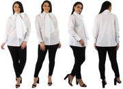 Organic Cotton Bow Scarf shirt, Cotton Shawl Blouse Plus size Blouse, Designer Cotton Blouse,  High end Cotton Blouse, Women Cotton blouse