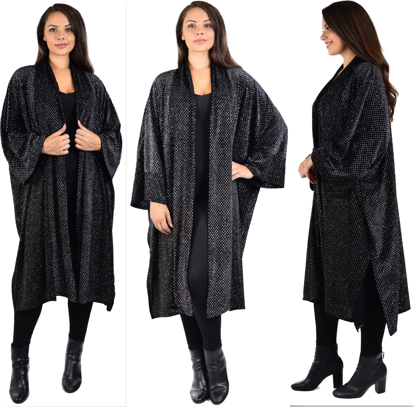 Dare2bStylish Women Plus Size Loose Fitting Poly Silk Designer Cover Up Duster Jacket