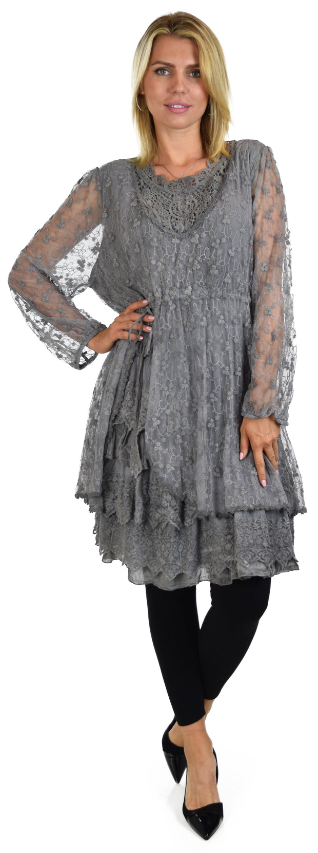 Vintage Look Lace Tunic, Women Plus Size Tunic, 2 layeres Loose Fitting Lace Embroidered Tunic Blouse Top