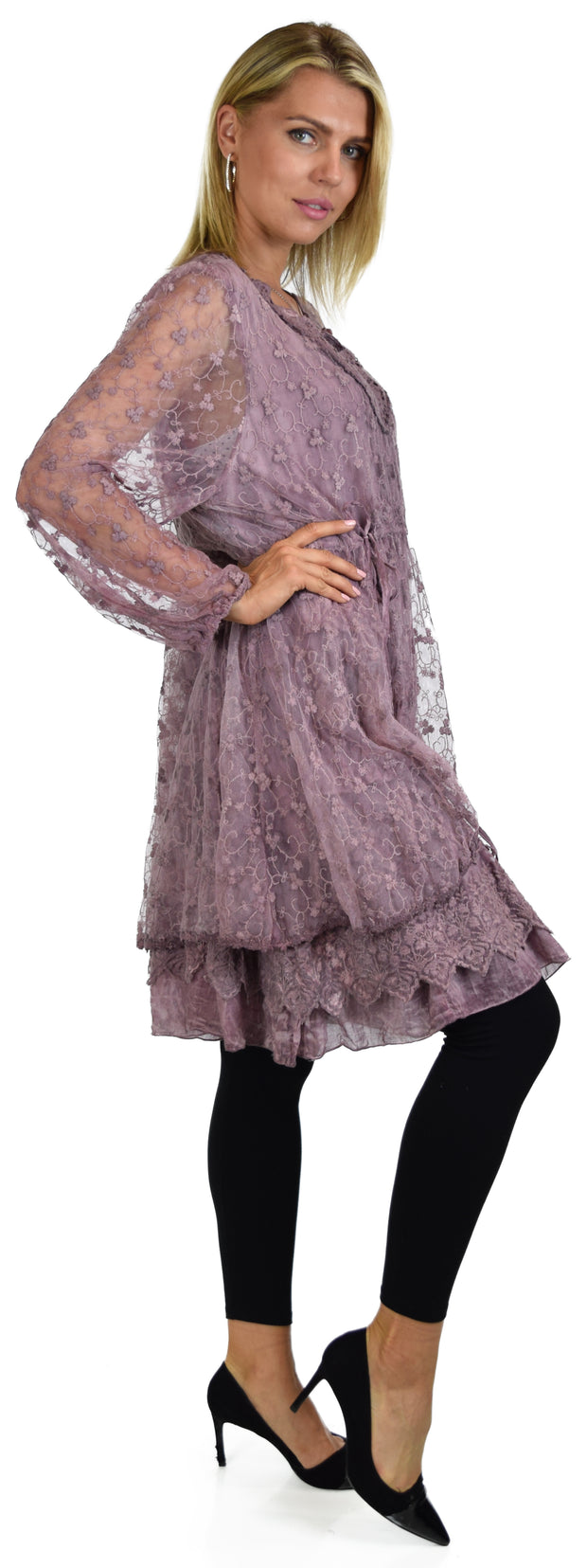 Vintage Look Lace Tunic, Women Plus Size Tunic, 2 layeres Loose Fitting Lace Embroidered Tunic Blouse Top