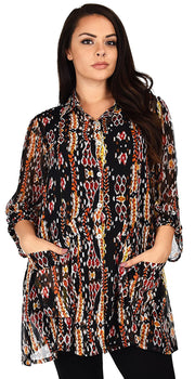 Button Down Semi-Sheer Tunic Blouse Shirt w/ Roll Up Sleeves