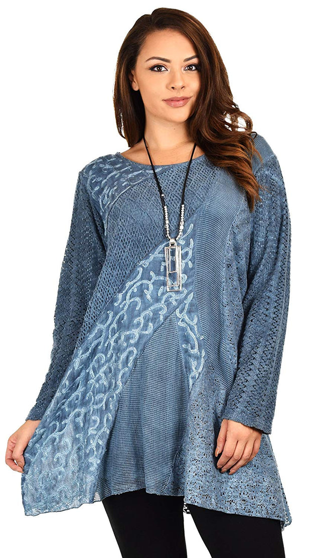 Dare2bStylish Women Plus Size Loose Fitting Lace Embroidered Tunic Blouse Top