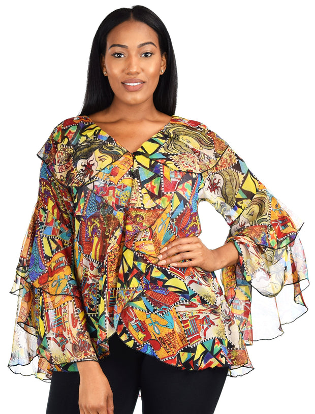 Plus Size Boho Flounce Blouse Swing Top Cover Up Dress Shirt