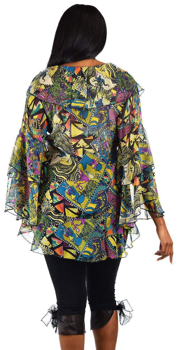 Plus Size Boho Flounce Blouse Swing Top Cover Up Dress Shirt