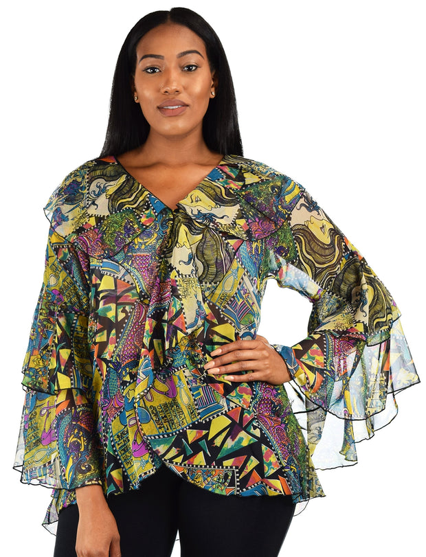 Plus Size Boho Flounce Blouse Swing Top Cover Up Dress Shirt