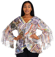 Plus Size Boho Flounce Blouse Swing Top Cover Up Dress Shirt
