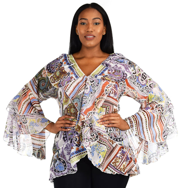 Plus Size Boho Flounce Blouse Swing Top Cover Up Dress Shirt
