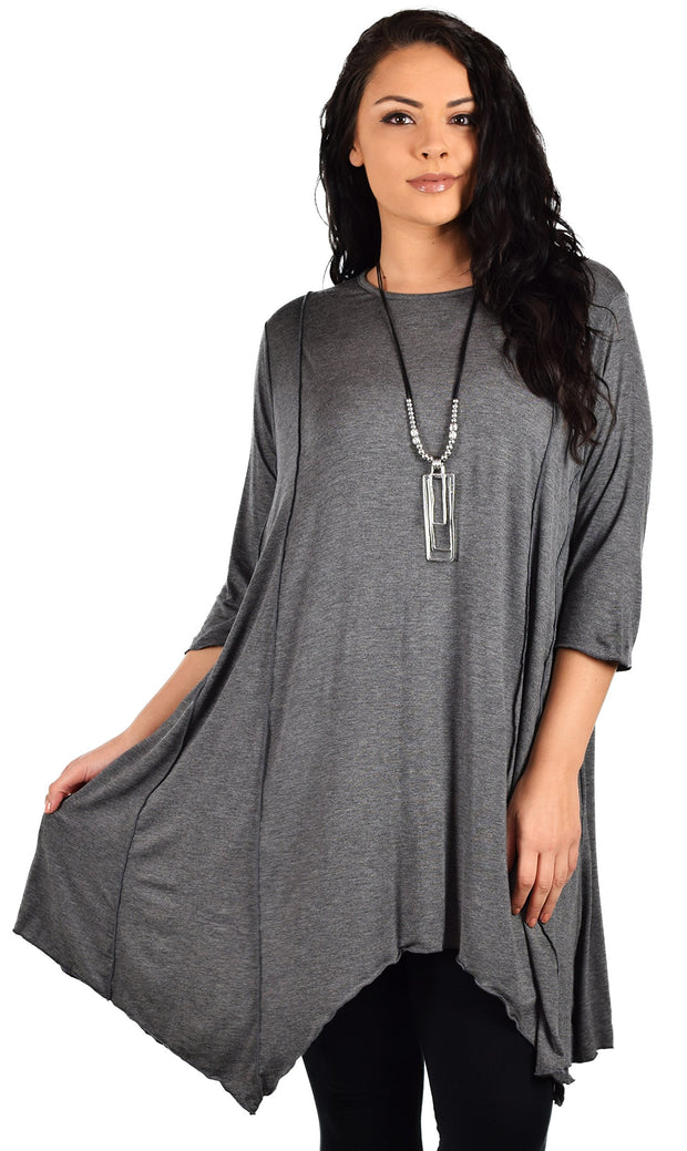 Plus Size Asymmetrical Fishtail Tunic Top w/Side Pockets