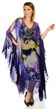Beaded Stonework Caftan Poncho Tunic Top | Cover Up | Reg & Plus Sizes