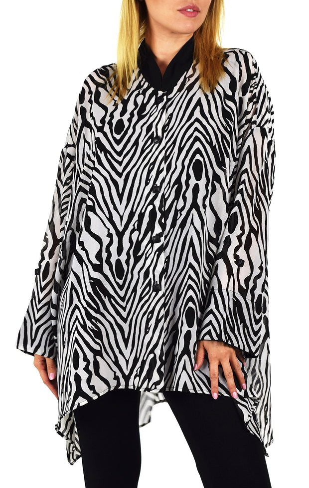 ComfyPlus, Plus Size Shirt, Oversize Shirt, Chiffon Shirt, Plus Size top, Designer Shirt, Zebra Print, Big Shirt,Plus size clothing