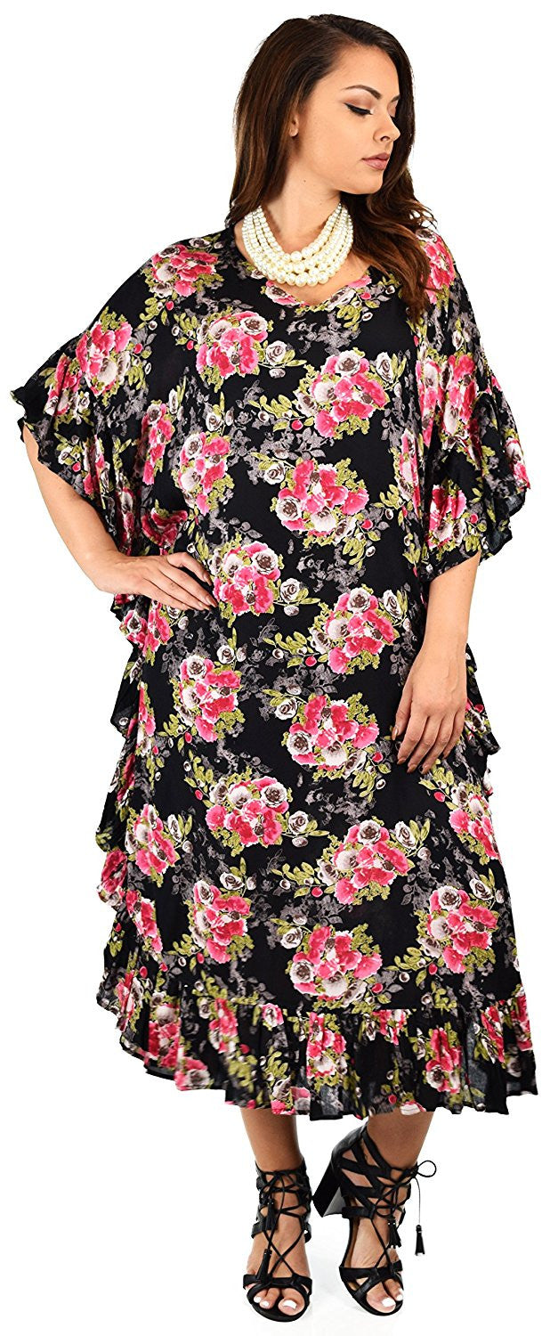 Soft Rayon Printed Long Kaftan Caftan Cover Up Kimono Plus Sizes