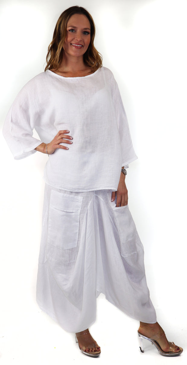 Linen Boho Breathable 2 Piece Pure Washed European Skirt and Top Set, Made in Italy Active