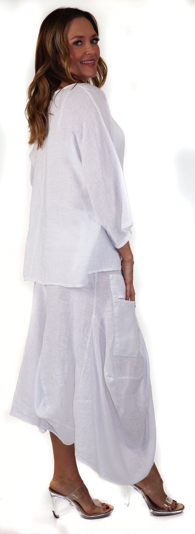 Linen Boho Breathable 2 Piece Pure Washed European Skirt and Top Set, Made in Italy Active