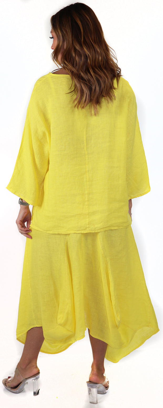 Linen Boho Breathable 2 Piece Pure Washed European Skirt and Top Set, Made in Italy Active