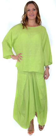 Linen Boho Breathable 2 Piece Pure Washed European Skirt and Top Set, Made in Italy Active