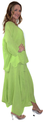 Linen Boho Breathable 2 Piece Pure Washed European Skirt and Top Set, Made in Italy Active